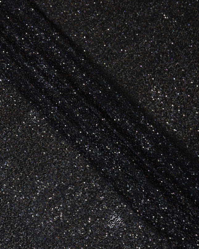 Jet Black Silk Georgette Sequin Fabric 110cm