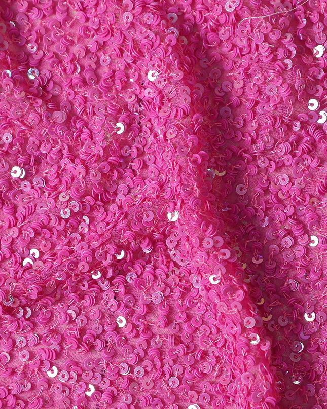 Fuchsia Pink Silk Georgette Sequin Fabric 110cm