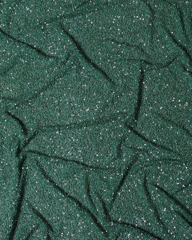 Forest Teal Green Silk Georgette Sequin Fabric 110cm