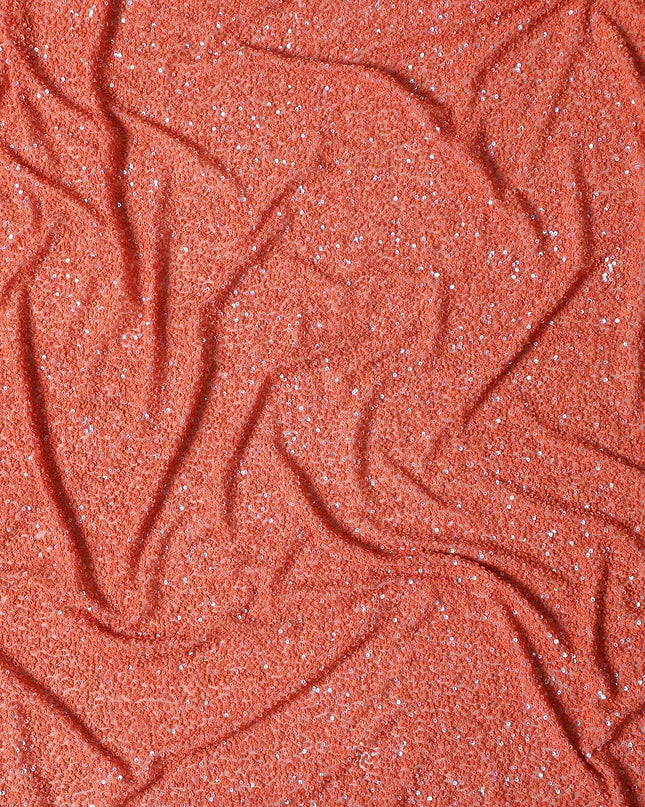 Coral Orange Silk Georgette Sequin Fabric 110cm