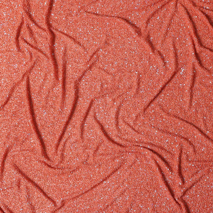 Coral Orange Silk Georgette Sequin Fabric 110cm