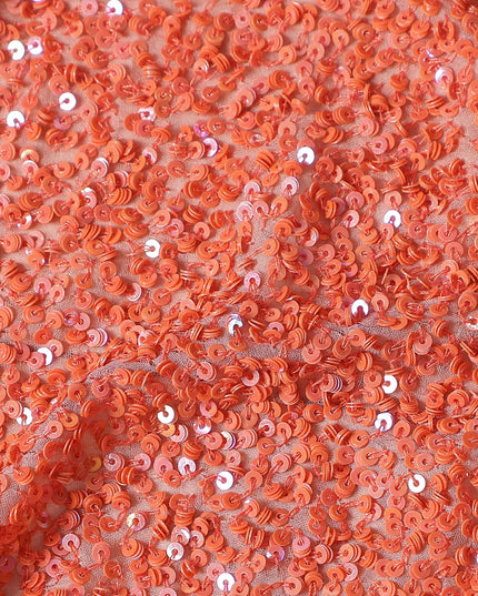 Coral Orange Silk Georgette Sequin Fabric 110cm