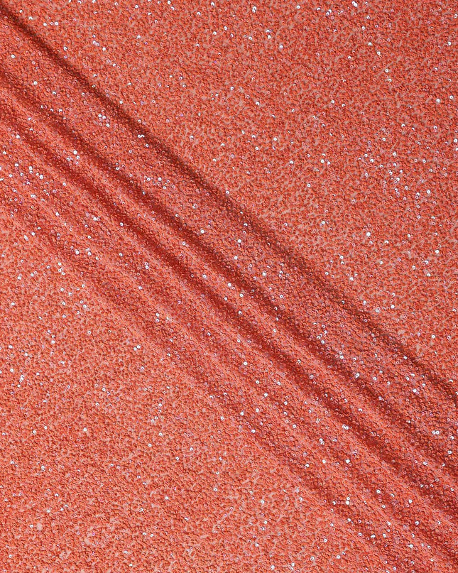 Coral Orange Silk Georgette Sequin Fabric 110cm