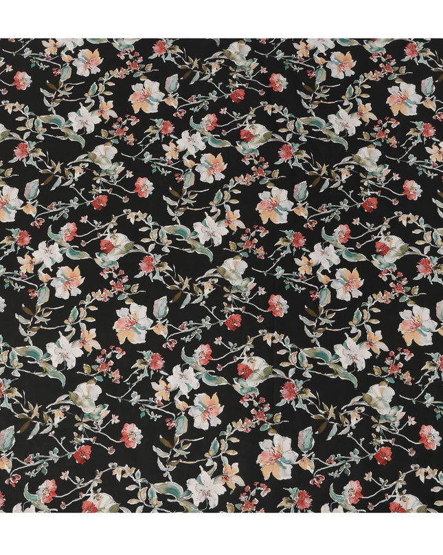 Black White Red Multicolor Botanical Floral Print Cotton Lawn Fabric – Artistic Garden Design, 110 cm Width, Made in Japan-D26847