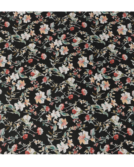 Black Floral Printed Cotton Lawn Fabric Soft Lightweight Breathable Dressmaking Sewing Material 4.0 Meters Length 110 Cms Width India-D27632
