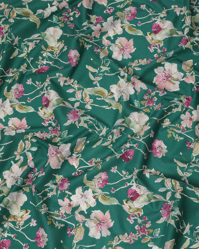 Green Pink White Multicolor Botanical Floral Print Cotton Lawn Fabric – Artistic Garden Design, 110 cm Width, Made in Japan-D26844