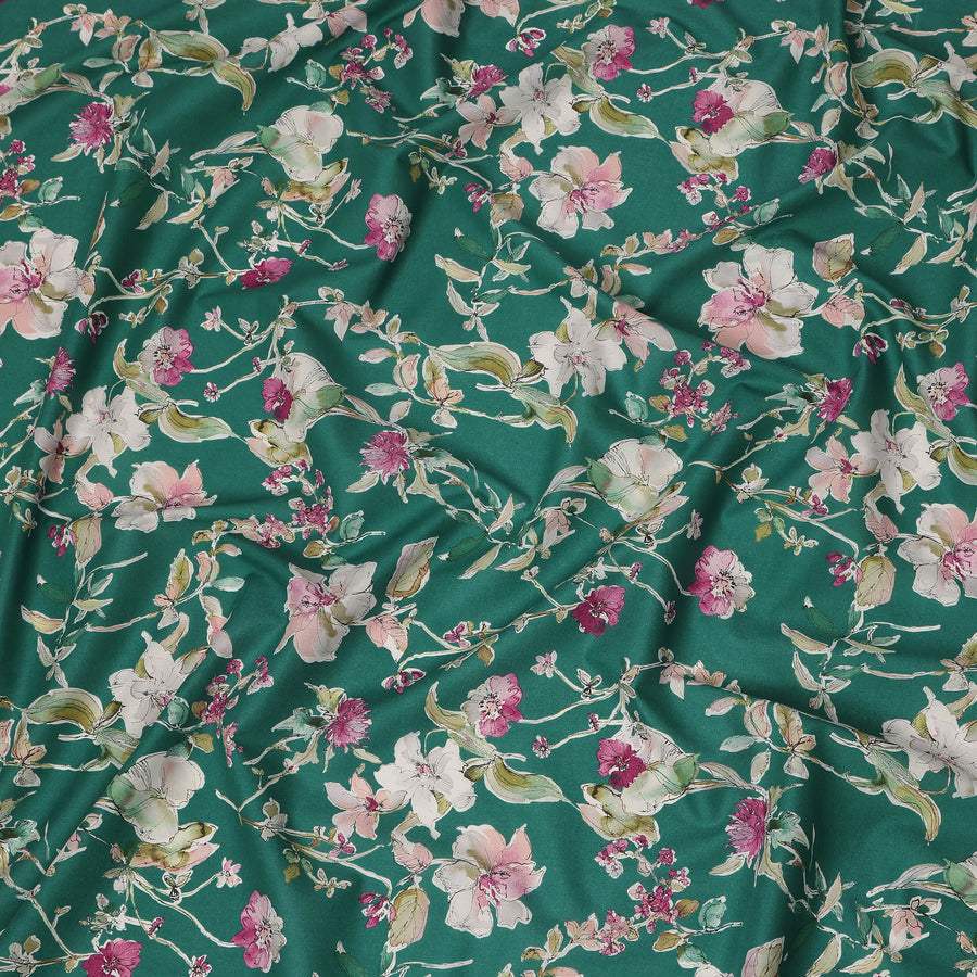 Green Pink White Multicolor Botanical Floral Print Cotton Lawn Fabric – Artistic Garden Design, 110 cm Width, Made in Japan-D26844