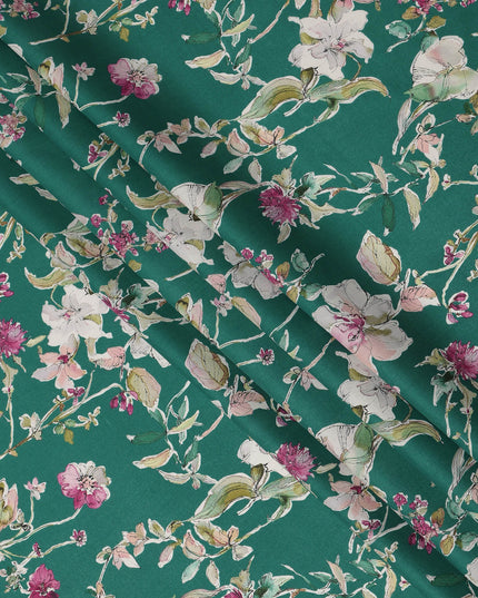 Green Pink White Multicolor Botanical Floral Print Cotton Lawn Fabric – Artistic Garden Design, 110 cm Width, Made in Japan-D26844