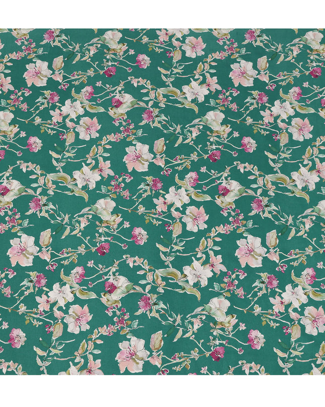 Green Pink White Multicolor Botanical Floral Print Cotton Lawn Fabric – Artistic Garden Design, 110 cm Width, Made in Japan-D26844