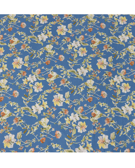 Blue Multicolor Botanical Floral Print Cotton Lawn Fabric – Artistic Garden Design, 110 cm Width, Made in Japan-D26843