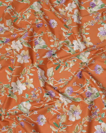 Orange Purple White Multicolor Botanical Floral Print Cotton Lawn Fabric – Artistic Garden Design, 110 cm Width, Made in Japan-D26845
