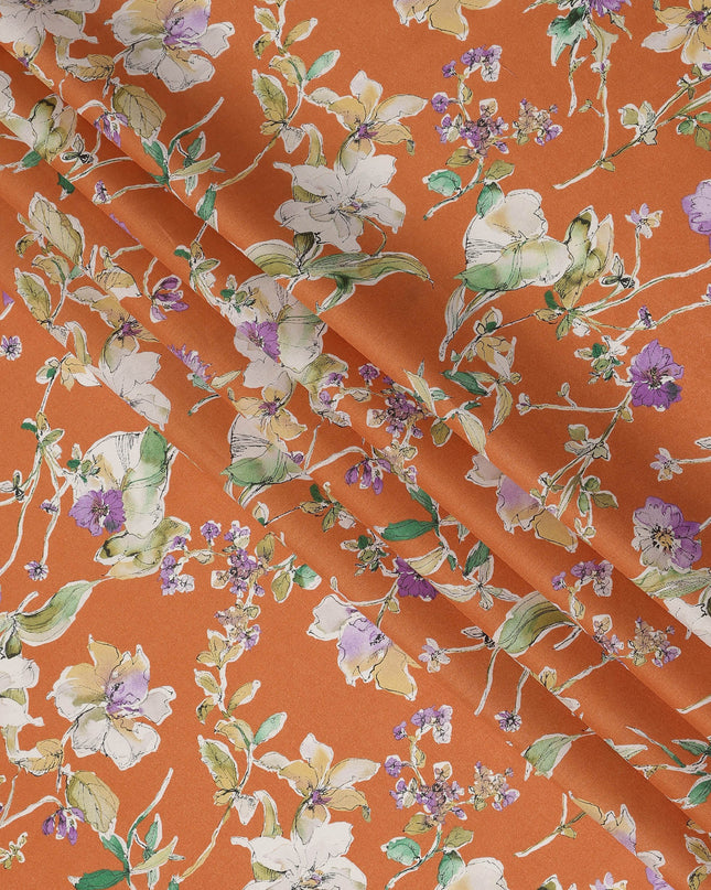 Orange Purple White Multicolor Botanical Floral Print Cotton Lawn Fabric – Artistic Garden Design, 110 cm Width, Made in Japan-D26845