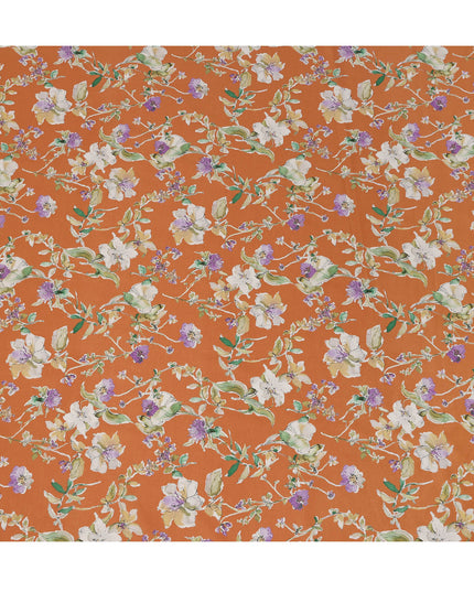 Burnt Orange Floral Printed Cotton Lawn Fabric Soft Lightweight Breathable Dressmaking Sewing Material 4.0 Meters Length 110 Cms Width India-D27631