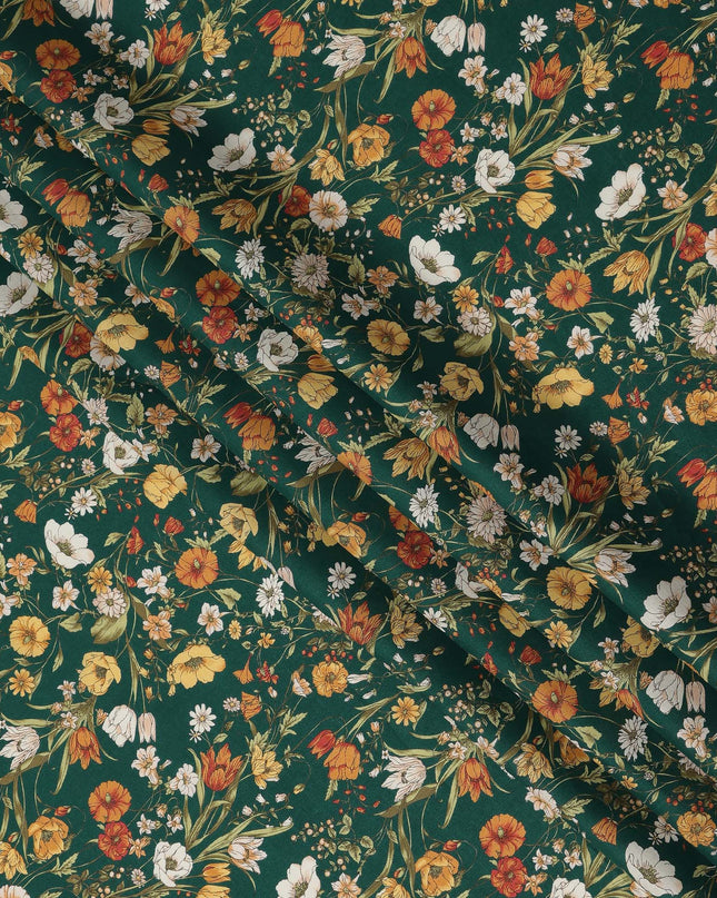 Green Multicolor Meadow Floral Print Cotton Lawn Fabric – Delicate Garden Design, 110 cm Width, Made in Japan-D26851