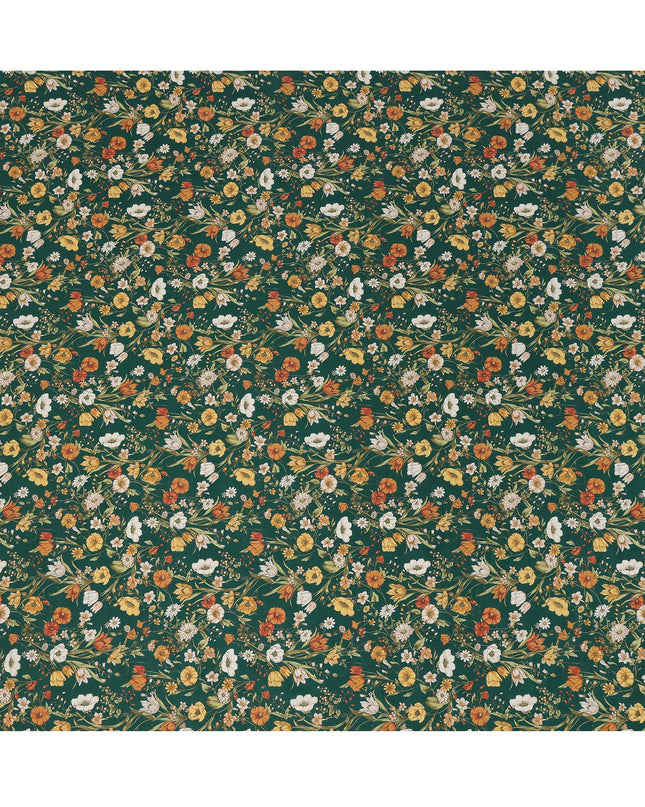 Green Multicolor Meadow Floral Print Cotton Lawn Fabric – Delicate Garden Design, 110 cm Width, Made in Japan-D26851