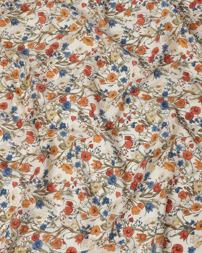 Cream Multicolor Meadow Floral Print Cotton Lawn Fabric – Delicate Garden Design, 110 cm Width, Made in Japan-D26852