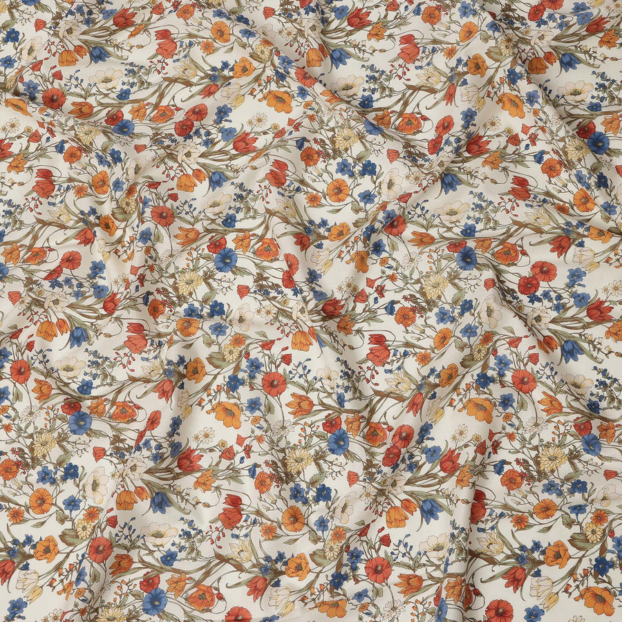 Cream Multicolor Meadow Floral Print Cotton Lawn Fabric – Delicate Garden Design, 110 cm Width, Made in Japan-D26852