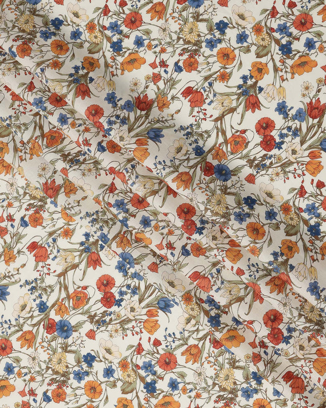 Cream Multicolor Meadow Floral Print Cotton Lawn Fabric – Delicate Garden Design, 110 cm Width, Made in Japan-D26852
