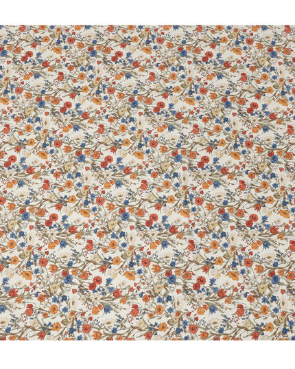 Cream Multicolor Meadow Floral Print Cotton Lawn Fabric – Delicate Garden Design, 110 cm Width, Made in Japan-D26852