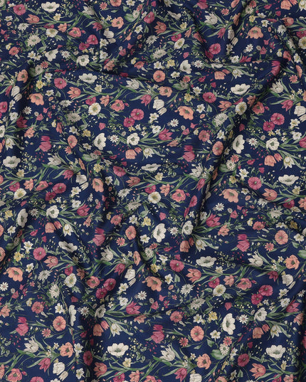Navy Multicolor Meadow Floral Print Cotton Lawn Fabric – Delicate Garden Design, 110 cm Width, Made in Japan-D26848