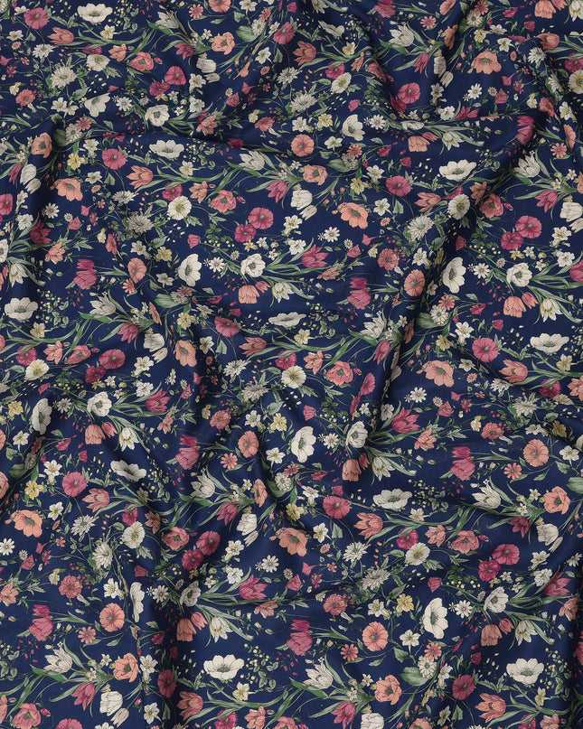 Navy Multicolor Meadow Floral Print Cotton Lawn Fabric – Delicate Garden Design, 110 cm Width, Made in Japan-D26848