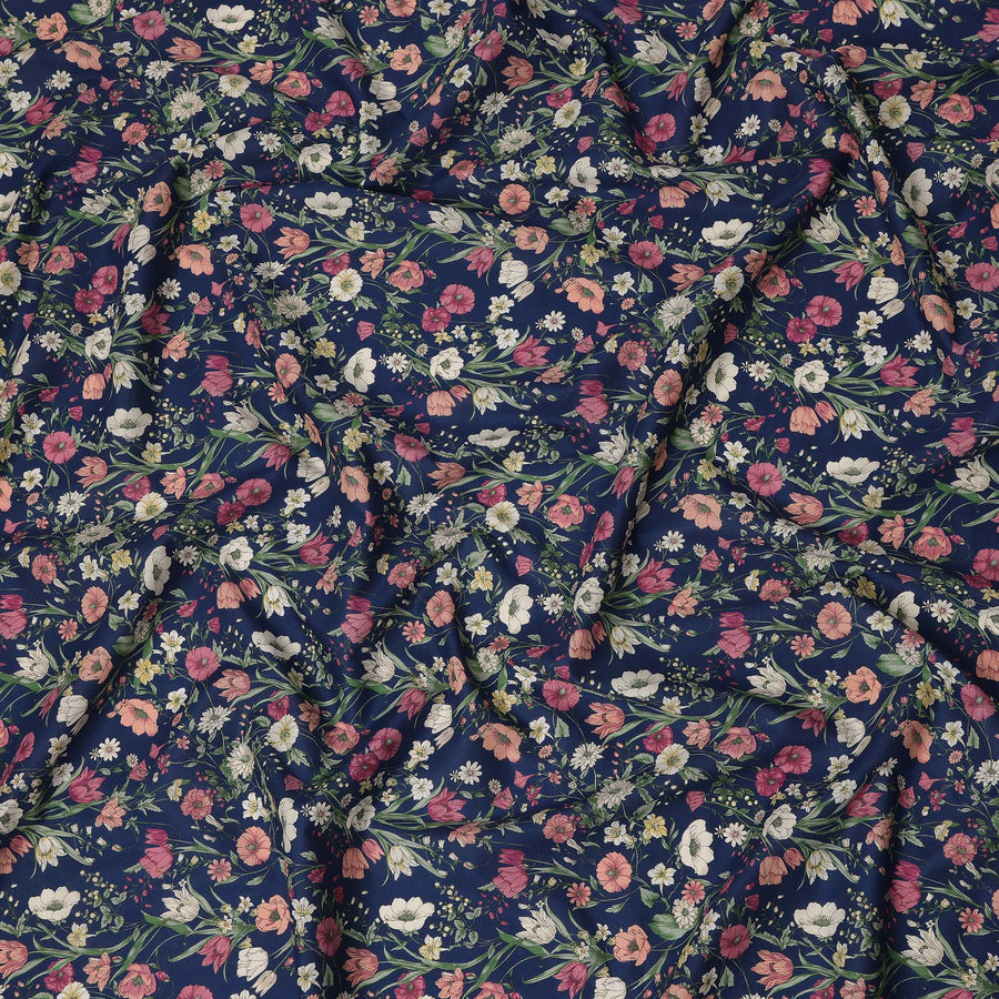 Navy Multicolor Meadow Floral Print Cotton Lawn Fabric – Delicate Garden Design, 110 cm Width, Made in Japan-D26848