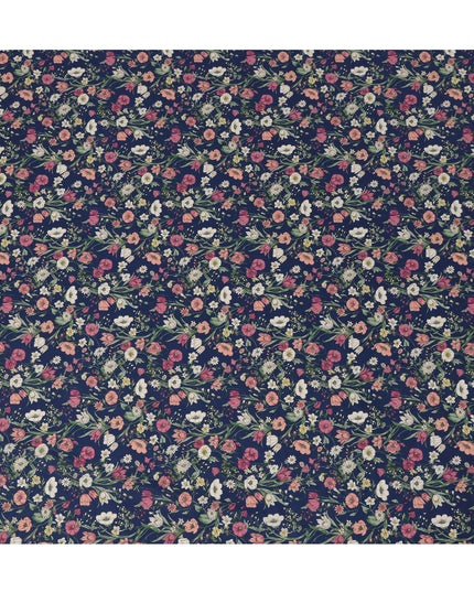 Navy Multicolor Meadow Floral Print Cotton Lawn Fabric – Delicate Garden Design, 110 cm Width, Made in Japan-D26848