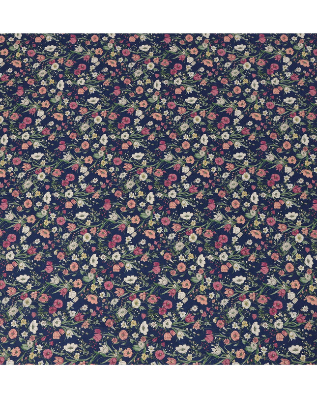 Navy Multicolor Meadow Floral Print Cotton Lawn Fabric – Delicate Garden Design, 110 cm Width, Made in Japan-D26848