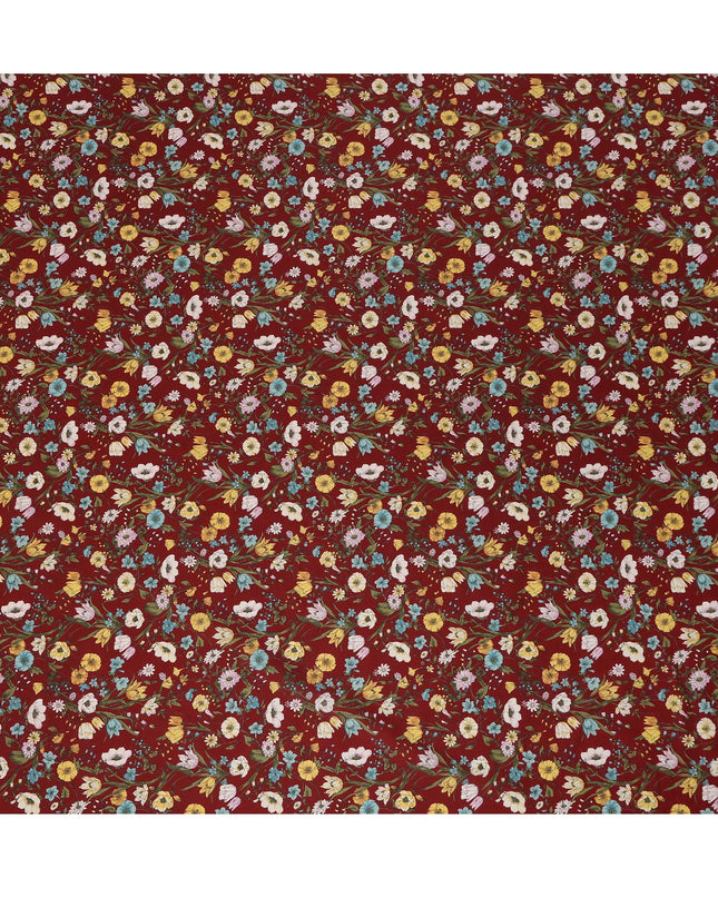 Maroon Multicolor Meadow Floral Print Cotton Lawn Fabric – Delicate Garden Design, 110 cm Width, Made in Japan-D26849