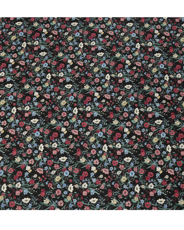 Black Multicolor Meadow Floral Print Cotton Lawn Fabric – Delicate Garden Design, 110 cm Width, Made in Japan-D26850