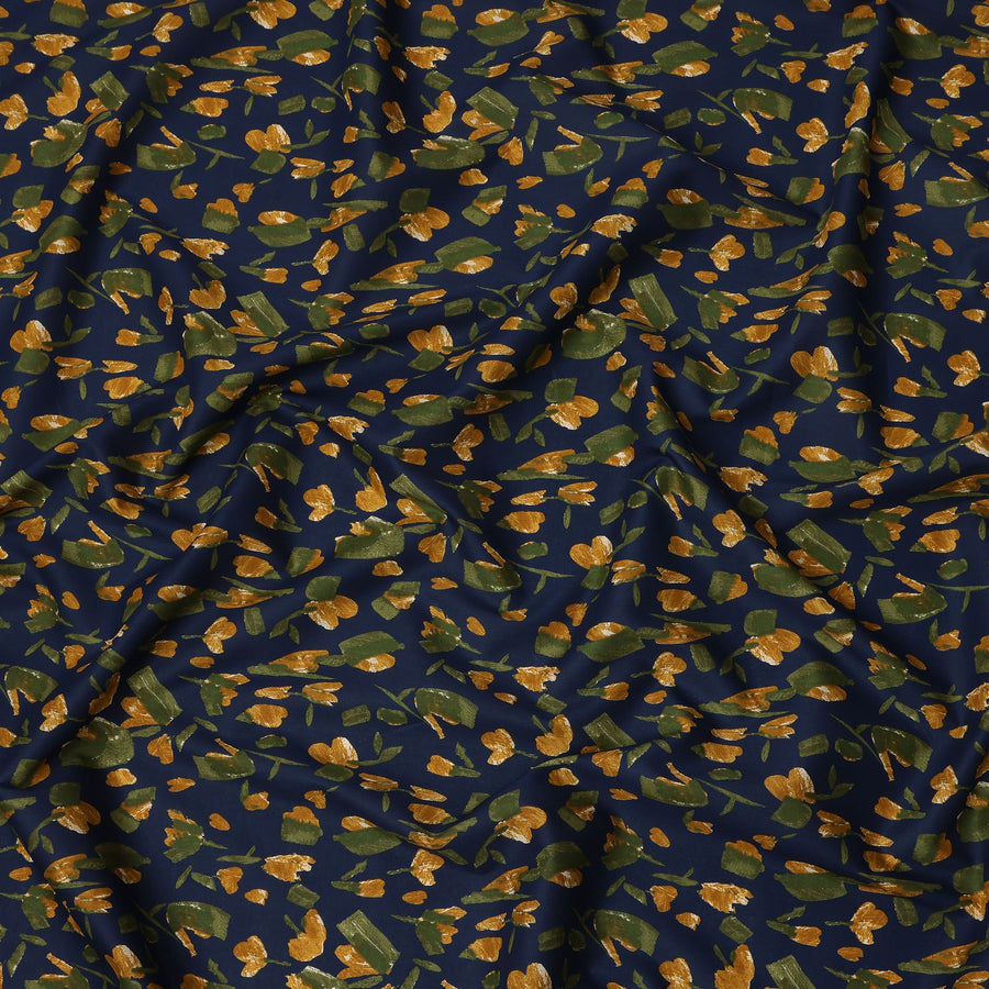 Navy Mustard Green Abstract Floral Print Cotton Lawn Fabric – Modern Artistic Design, 110 cm Width, Made in Japan-D26836