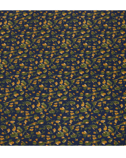 Navy Mustard Green Abstract Floral Print Cotton Lawn Fabric – Modern Artistic Design, 110 cm Width, Made in Japan-D26836