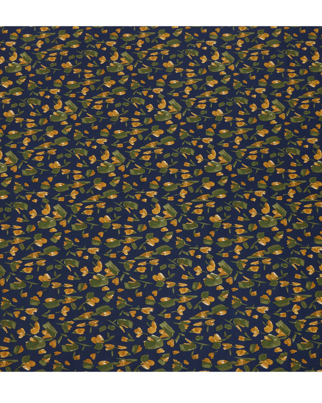 Navy Mustard Green Abstract Floral Print Cotton Lawn Fabric – Modern Artistic Design, 110 cm Width, Made in Japan-D26836