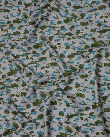 Grey Blue Green Abstract Floral Print Cotton Lawn Fabric – Modern Artistic Design, 110 cm Width, Made in Japan-D26835