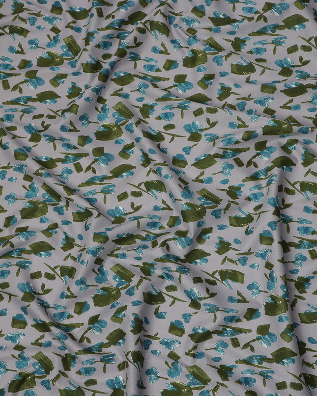 Grey Blue Green Abstract Floral Print Cotton Lawn Fabric – Modern Artistic Design, 110 cm Width, Made in Japan-D26835