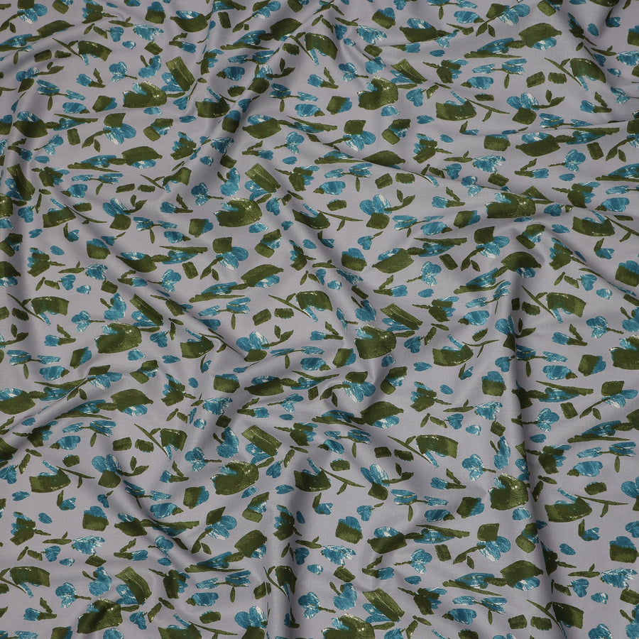 Grey Blue Green Abstract Floral Print Cotton Lawn Fabric – Modern Artistic Design, 110 cm Width, Made in Japan-D26835
