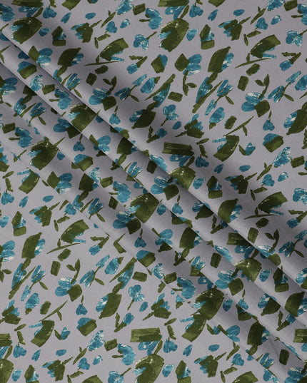Grey Blue Green Abstract Floral Print Cotton Lawn Fabric – Modern Artistic Design, 110 cm Width, Made in Japan-D26835