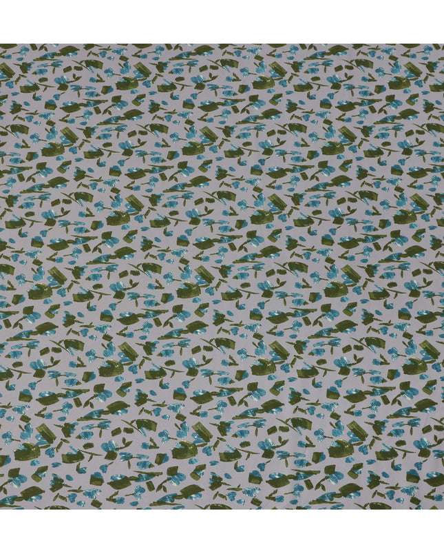 Grey Blue Green Abstract Floral Print Cotton Lawn Fabric – Modern Artistic Design, 110 cm Width, Made in Japan-D26835