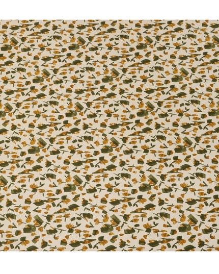 Cream Mustard Green Abstract Floral Print Cotton Lawn Fabric – Modern Artistic Design, 110 cm Width, Made in Japan-D26837