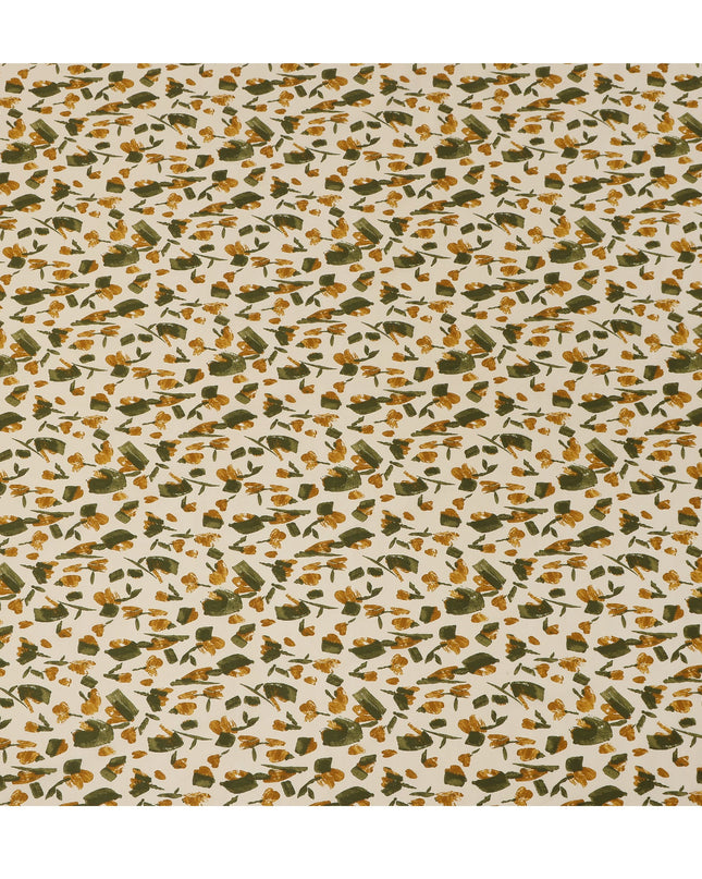 Cream Mustard Green Abstract Floral Print Cotton Lawn Fabric – Modern Artistic Design, 110 cm Width, Made in Japan-D26837