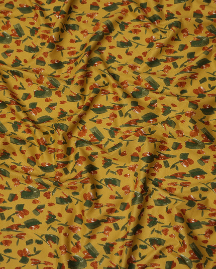 Mustard Orange Green Abstract Floral Print Cotton Lawn Fabric – Contemporary Artistic Design, 110 cm Width, Made in Japan-D26834