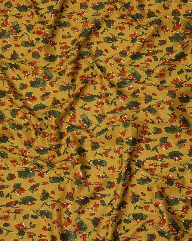 Mustard Orange Green Abstract Floral Print Cotton Lawn Fabric – Contemporary Artistic Design, 110 cm Width, Made in Japan-D26834