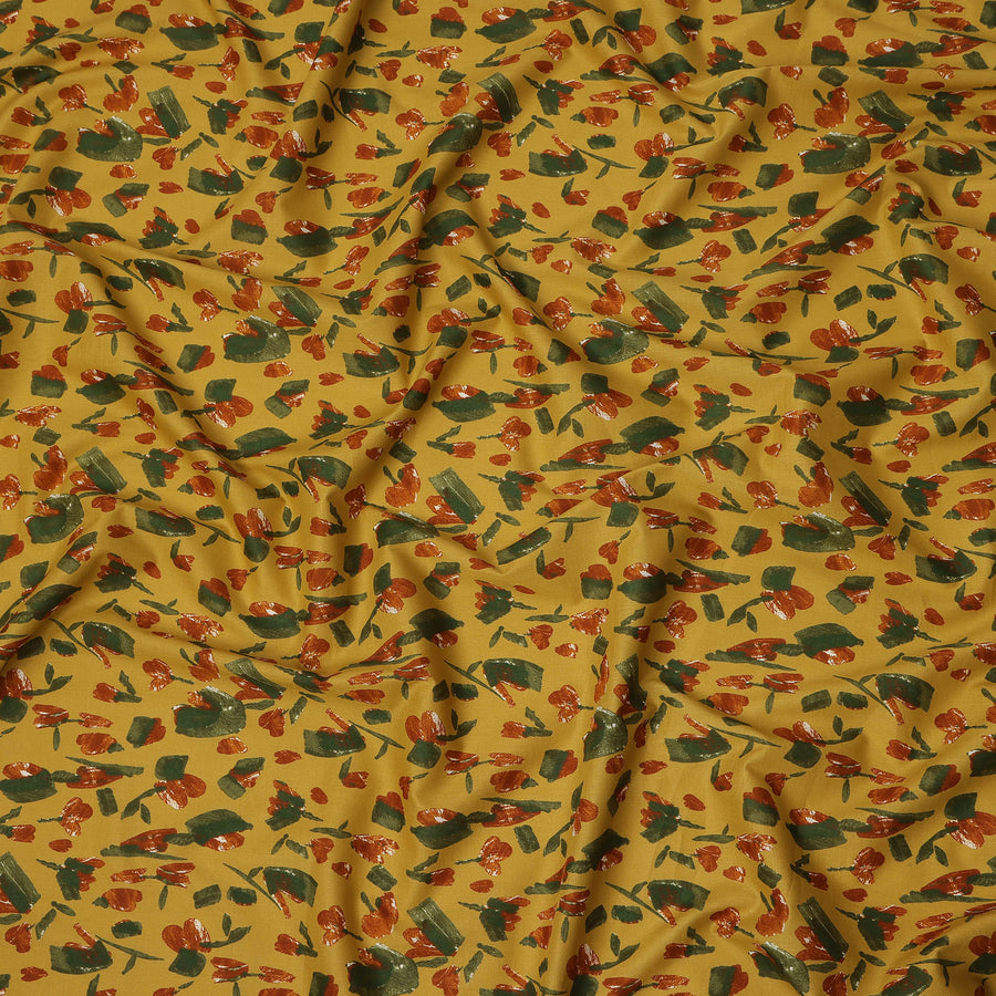 Mustard Orange Green Abstract Floral Print Cotton Lawn Fabric – Contemporary Artistic Design, 110 cm Width, Made in Japan-D26834