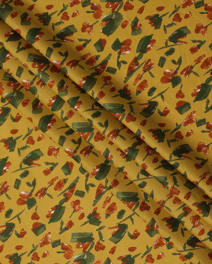 Mustard Orange Green Abstract Floral Print Cotton Lawn Fabric – Contemporary Artistic Design, 110 cm Width, Made in Japan-D26834