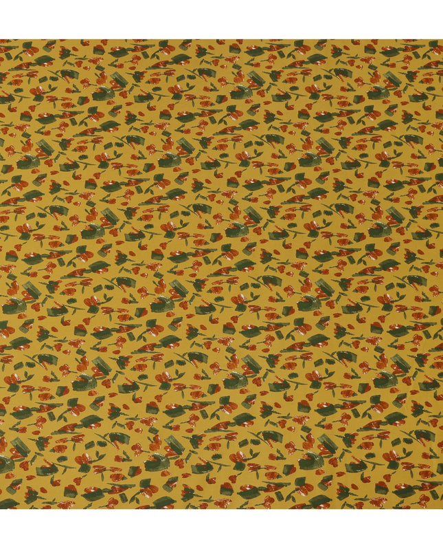 Mustard Orange Green Abstract Floral Print Cotton Lawn Fabric – Contemporary Artistic Design, 110 cm Width, Made in Japan-D26834