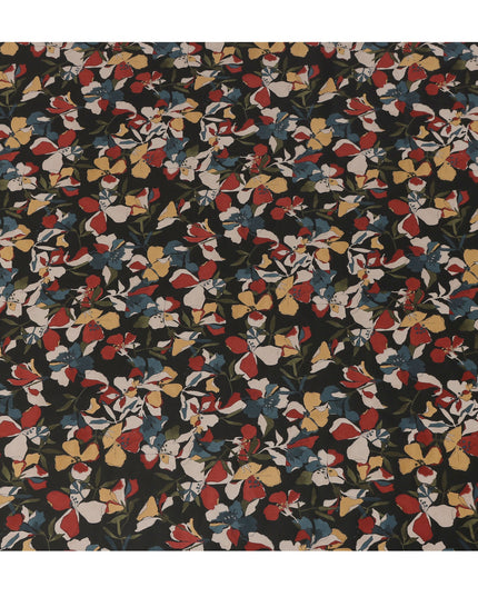 Black Multicolor Floral Print Cotton Lawn Fabric – Artistic Bloom Design, 110 cm Width, Made in Japan-D26842