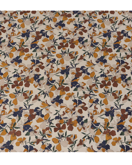 Cream Brown Navy Multicolor Floral Print Cotton Lawn Fabric – Artistic Bloom Design, 110 cm Width, Made in Japan-D26839