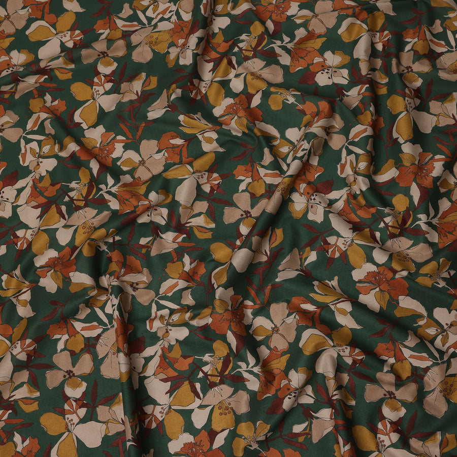 Green Mustard Rust Multicolor Floral Print Cotton Lawn Fabric – Artistic Bloom Design, 110 cm Width, Made in Japan-D26840