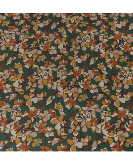Green Mustard Rust Multicolor Floral Print Cotton Lawn Fabric – Artistic Bloom Design, 110 cm Width, Made in Japan-D26840