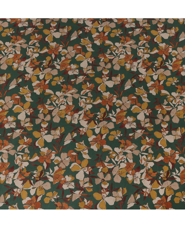 Green Mustard Rust Multicolor Floral Print Cotton Lawn Fabric – Artistic Bloom Design, 110 cm Width, Made in Japan-D26840